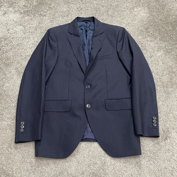 Hackett London May Fair Premium Wool Blazer Suit Jacket Mens 38R Navy Blue Plaid - Picture 1 of 16